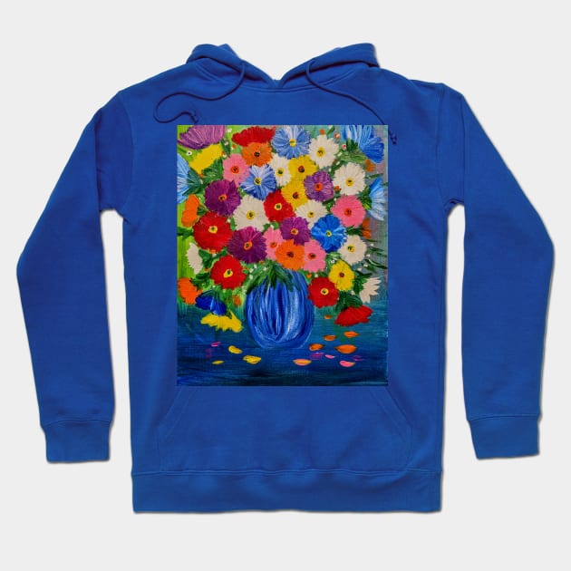 This beautiful painting features vibrant hues of abstract flowers set against a stunning glass vase Hoodie by kkartwork